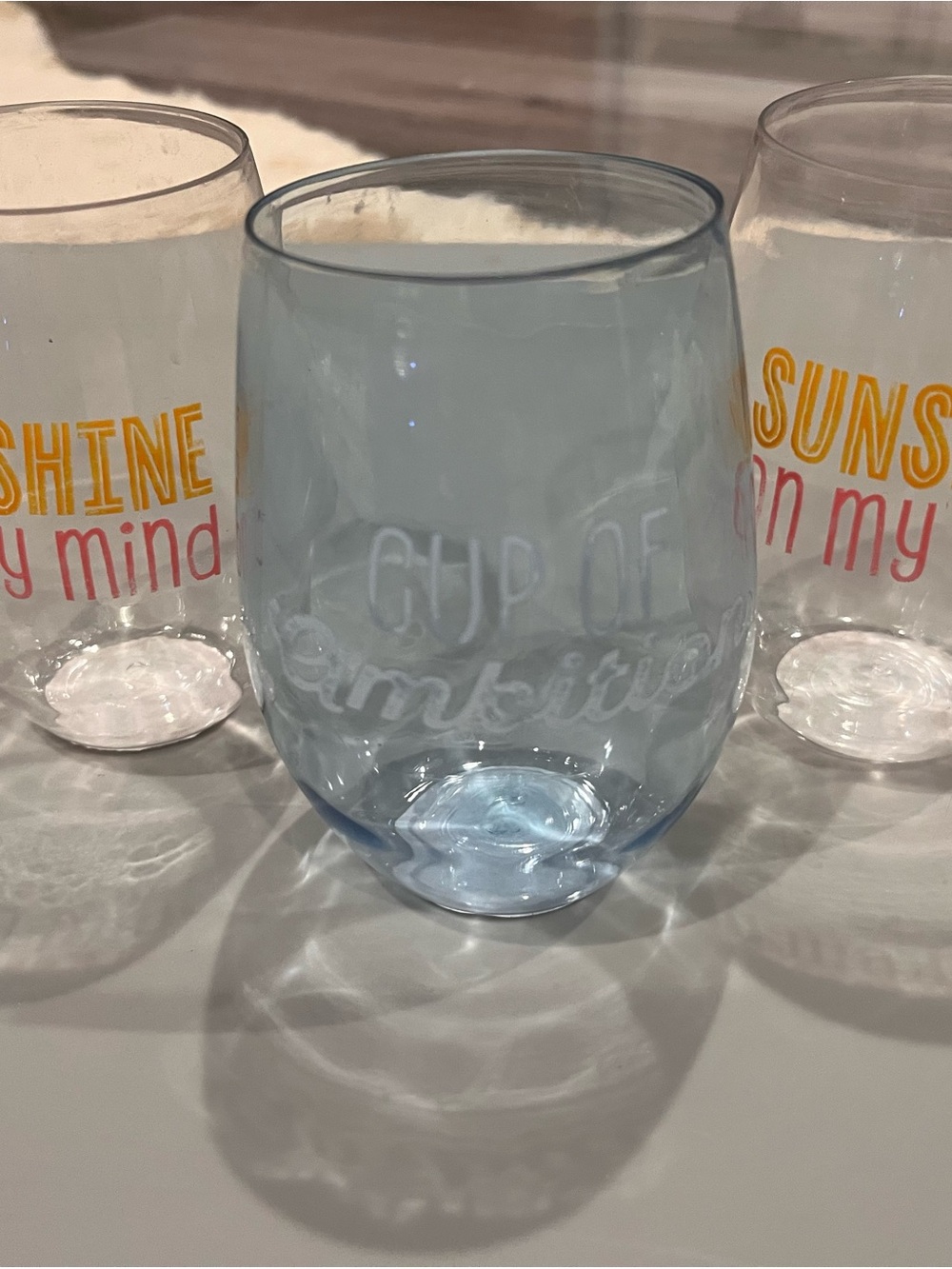 3 Set of plastic summer cups- Cup of Ambition & Sunshine on my Mind